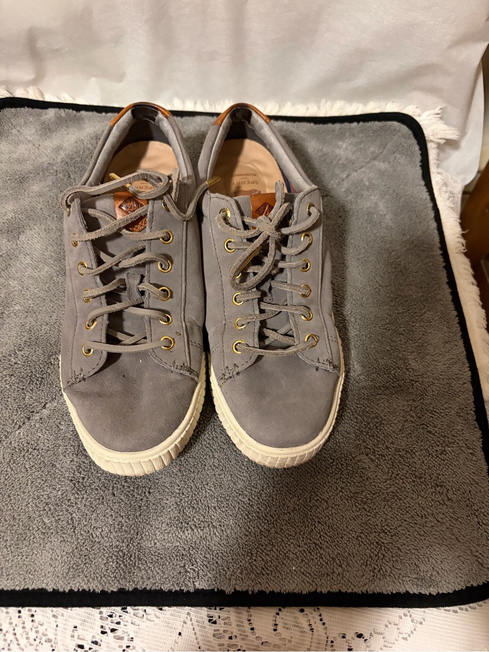 Sperry Women’s Gray Suede Low-Top Sneakers with Cream Sole